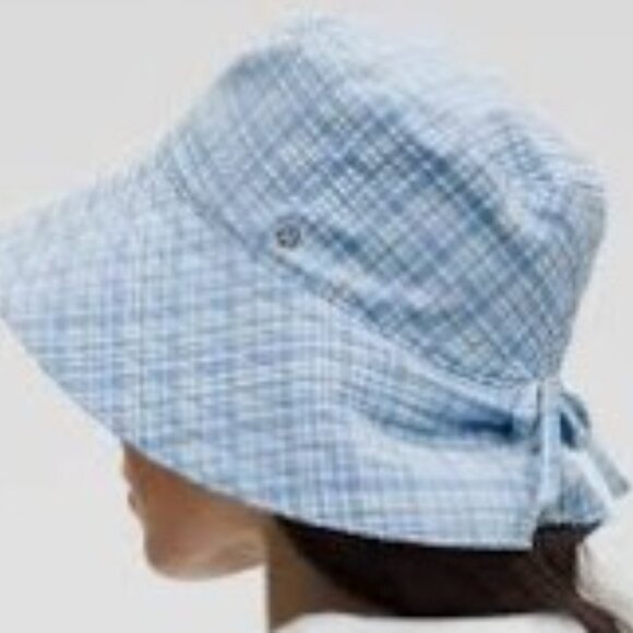 LULULEMON Seersucker Check Wide-Brim Hat in Blister Check/Ocean Air Sz S/M - Picture 4 of 4